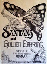 Santana with Golden Earring show poster September 29 1974 Shreveport Hirsh Memorial Coliseum